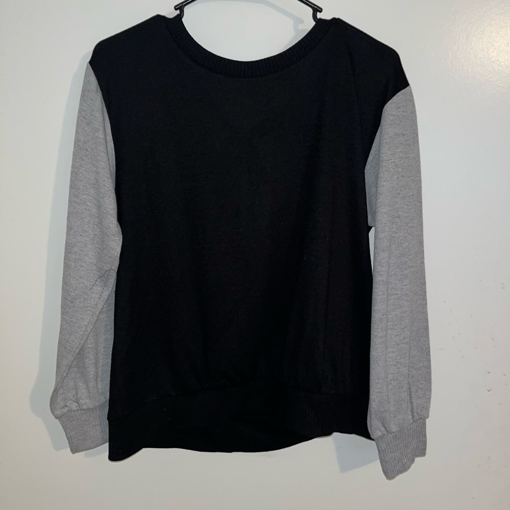 1. State Black and Grey Sweater Top with Open Tie Back